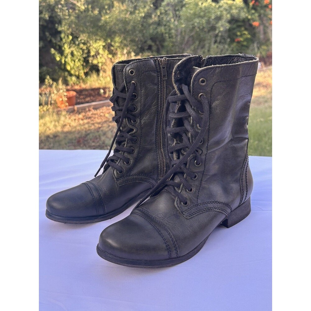 Steve Madden Troopa Zipper Ankle Boots Combat 8 Eyelet Green Leather Boot Mexico